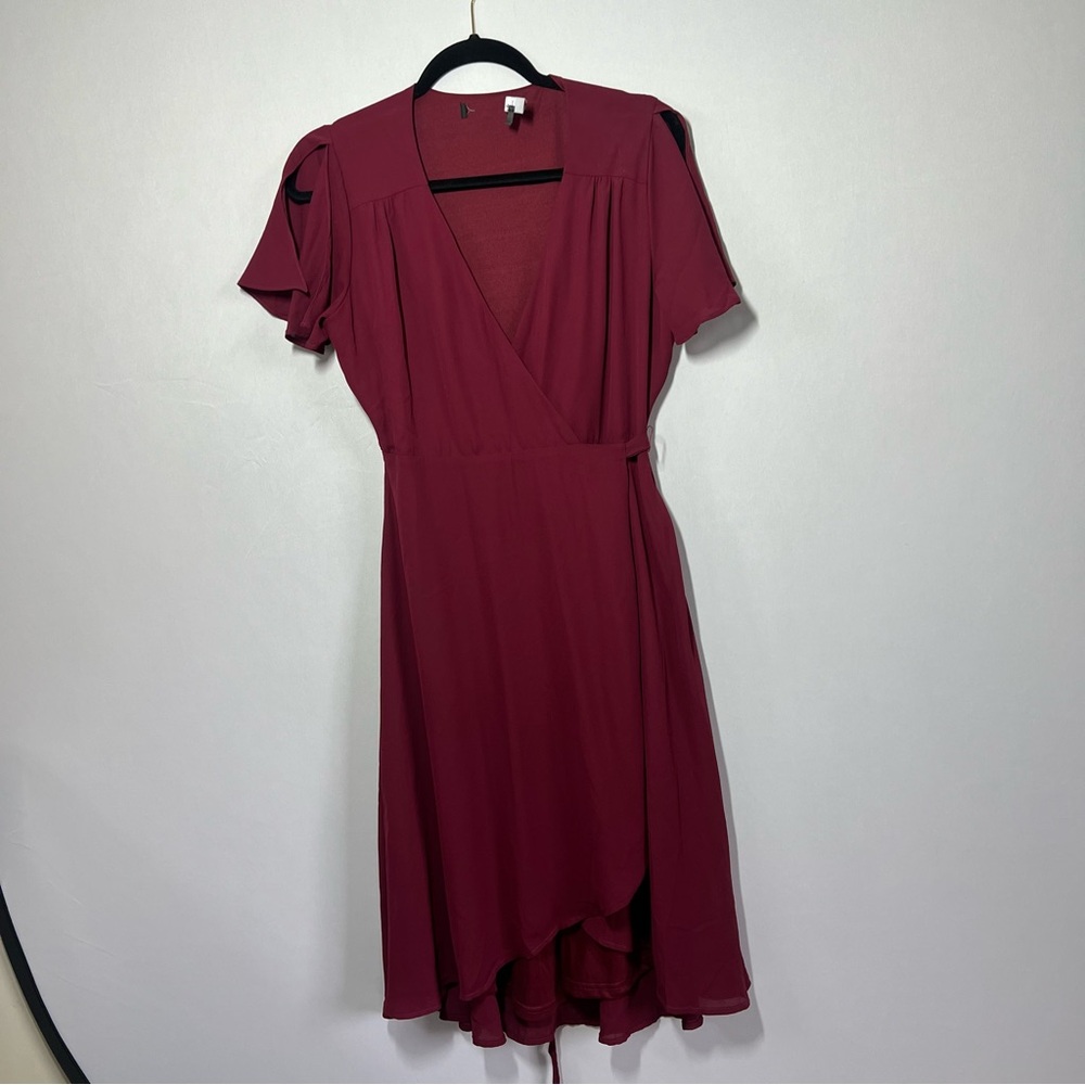 Lulus Red Wrap Dress Asymmetrical Hem Wedding Guest Midi Medium